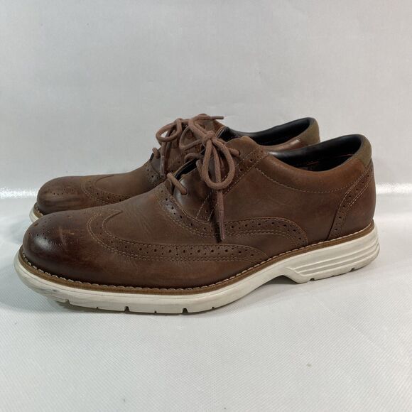 Rockport Brown Wingtip Oxford Lace Up Leather Shoes V79370 Men's US SIZE 8 M - Picture 1 of 9